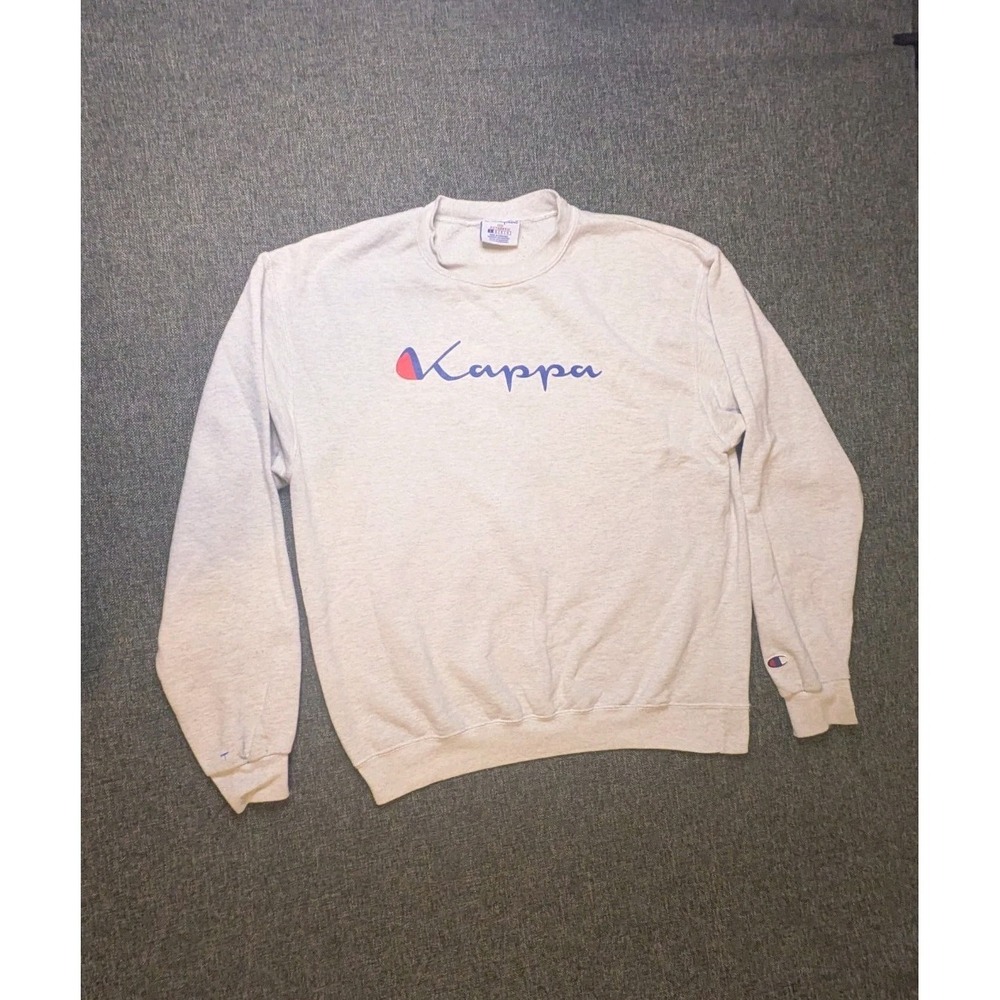 Champion Eco Authentic Kappa Sweatshirt Men's Large Logo Athletic Gray Jacket‎